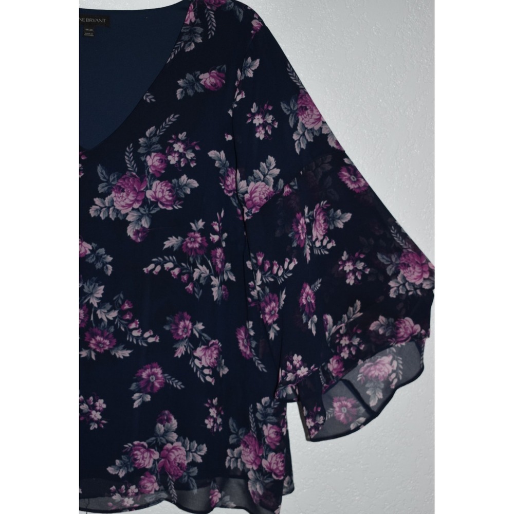 Lane Bryant Top 18/20 Navy Floral Lined V-Neck Ruffle Flutter Sleeve Lightweight - Picture 16 of 16
